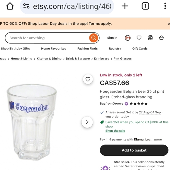 3 for 50$. Hoegaarden 25cl beer glass. - Picture 4 of 5